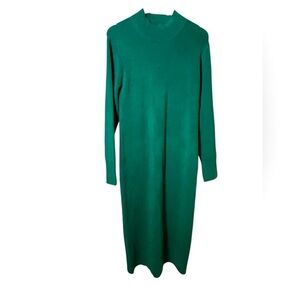 J. CREW GREEN AUTUMN PINE Knit Mock Turtleneck Stretchy Midi Sweater Dress 2XL